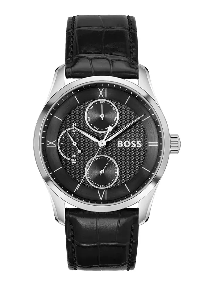 Мужские часы Principle Master Quartz Multifunction черные из телячьей кожи, 41mm Hugo Boss — изображение 1 из 3
