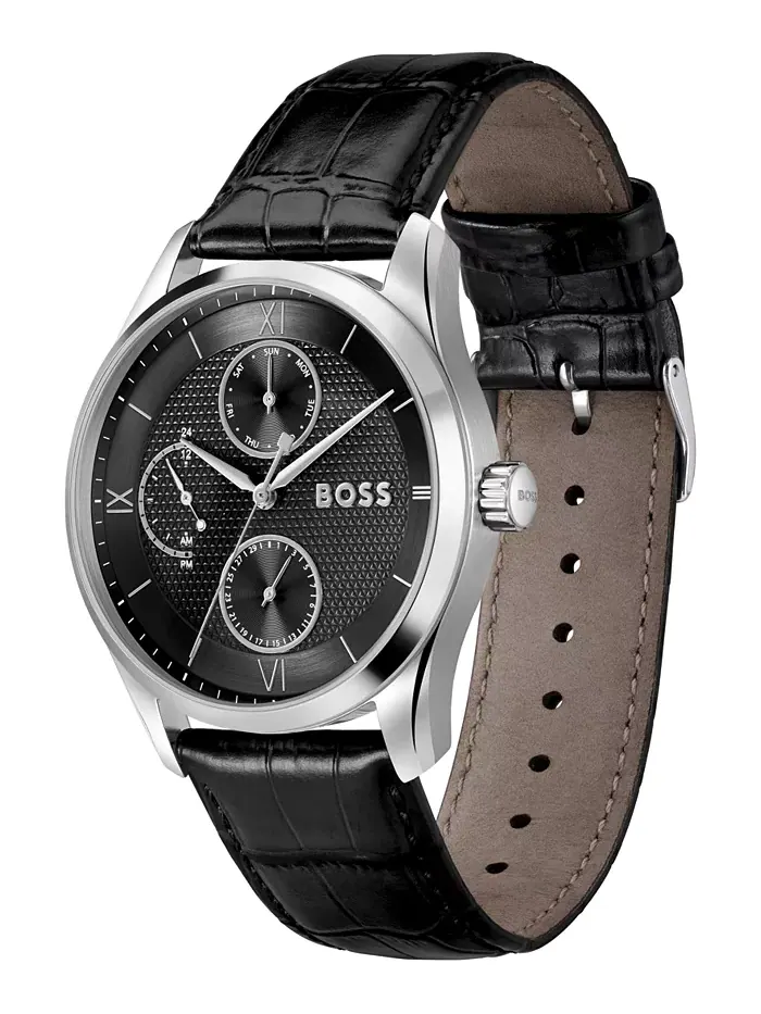 Мужские часы Principle Master Quartz Multifunction черные из телячьей кожи, 41mm Hugo Boss — изображение 3 из 3