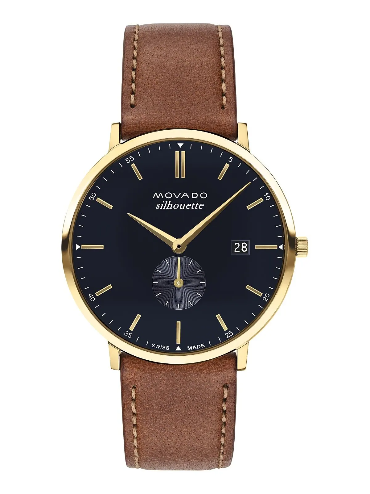 Мужские часы Heritage с коричневым ремешком из натуральной кожи, 40 мм Movado — изображение 1 из 3, оттенок золотистый