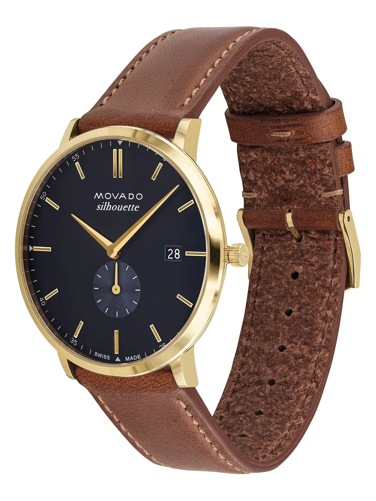 Мужские часы Heritage с коричневым ремешком из натуральной кожи, 40 мм Movado — изображение 2 из 3, оттенок золотистый