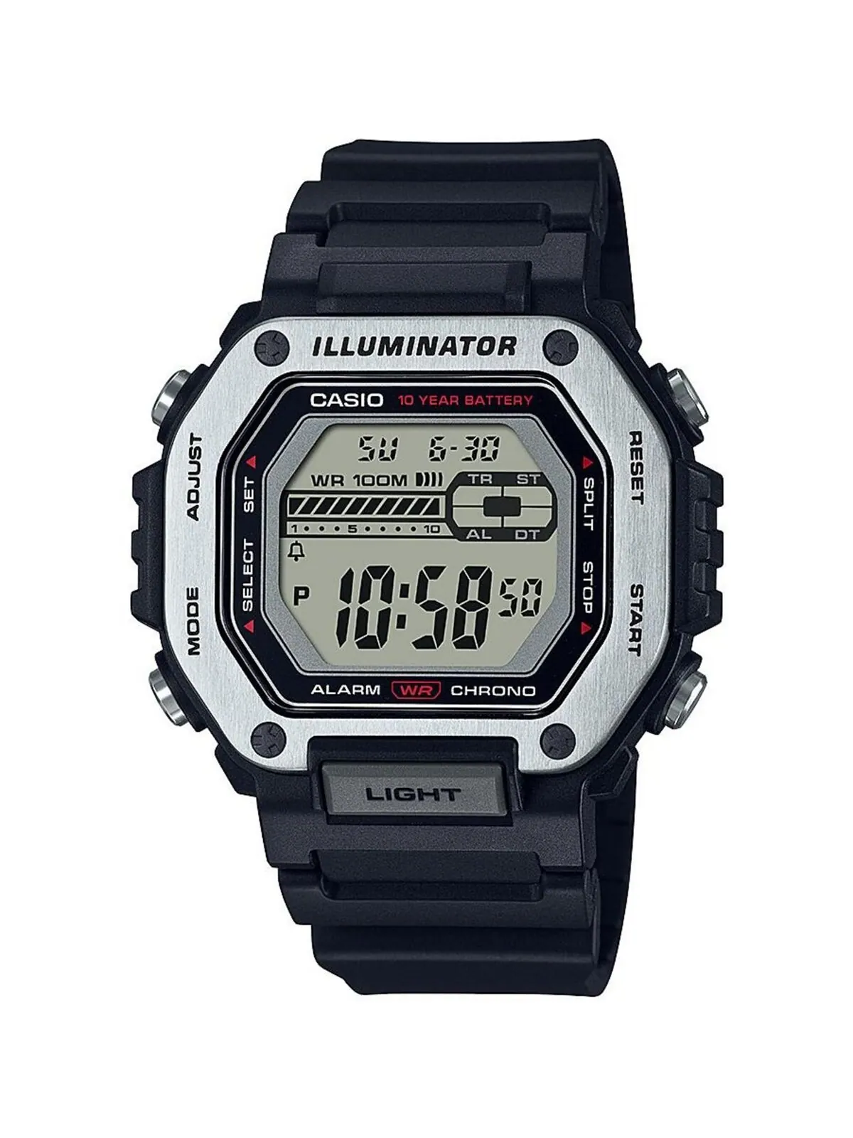 Мужские цифровые часы из черной смолы 47,2 мм, MWD110H-1AV Casio — изображение 1 из 1, оттенок черный
