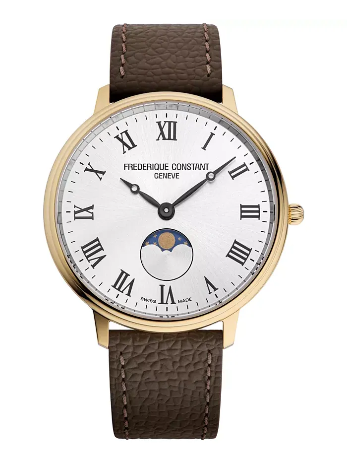 Мужские классические кварцевые часы с фазой луны Moonphase на коричневом кожаном ремешке, 39 мм — изображение 1 из 3