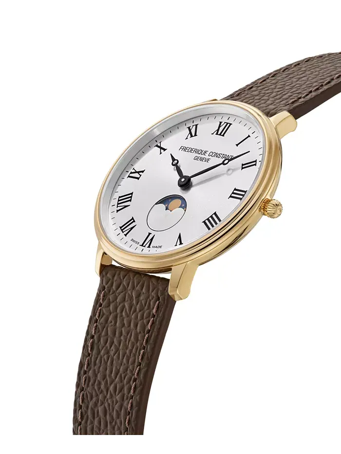 Мужские классические кварцевые часы с фазой луны Moonphase на коричневом кожаном ремешке, 39 мм — изображение 2 из 3