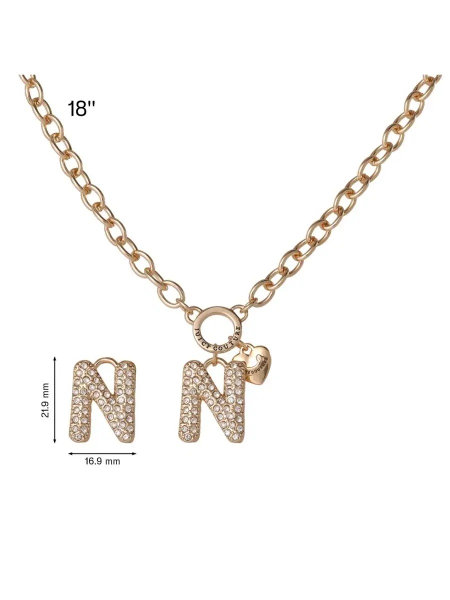 Подвеска-кулон с буквой, с блестящими камнями, 18"+2", Letter N Juicy Couture — изображение 5 из 6