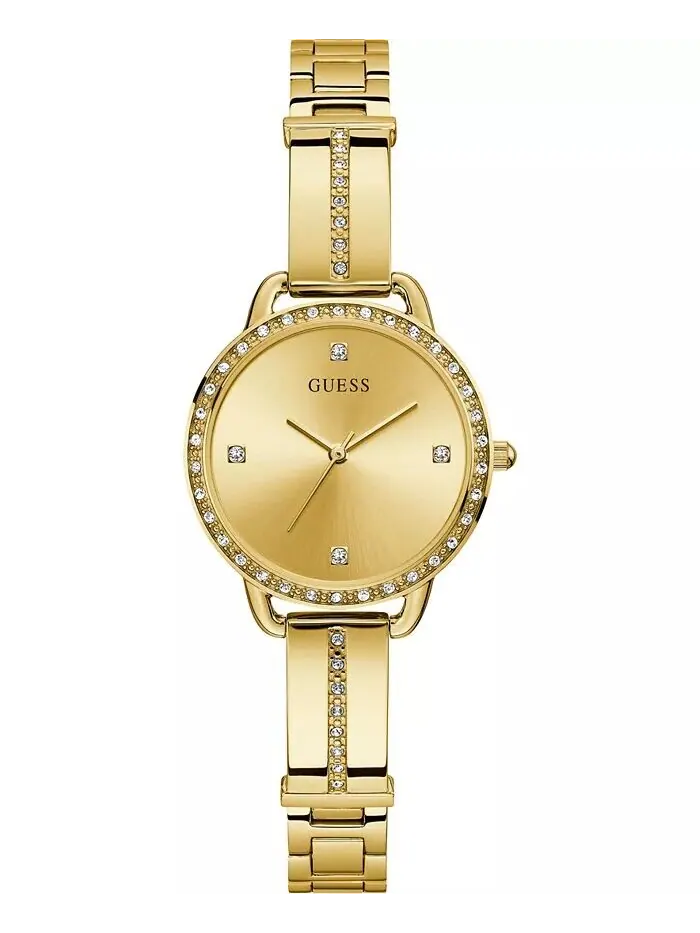 Женские золотистые часы с полубраслетом из нержавеющей стали, 30 мм GUESS