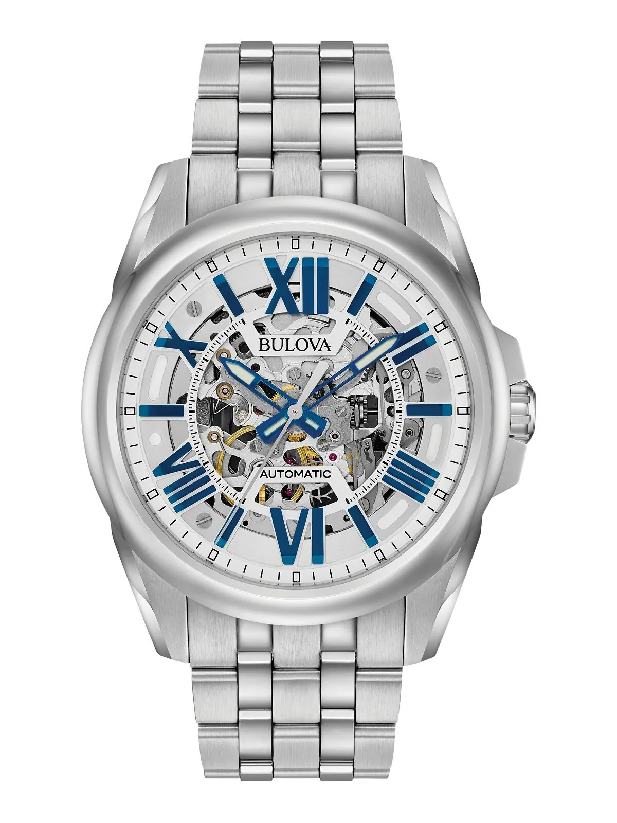 Мужские автоматические часы-браслет из нержавеющей стали 43 мм 96A187 Bulova — изображение 1 из 5, оттенок серебристый