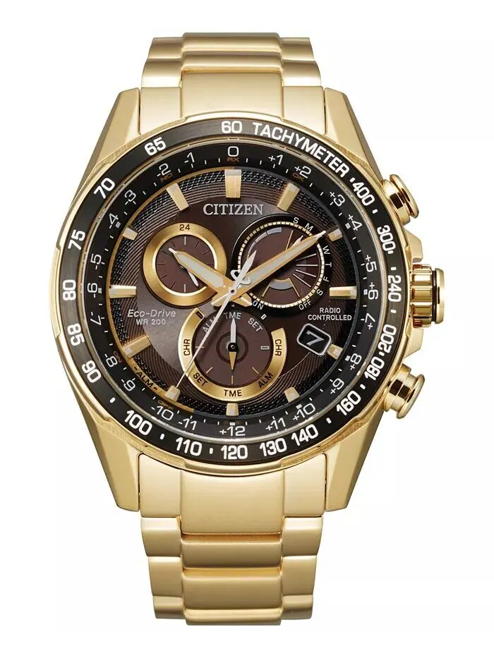 Мужские часы Eco-Drive с хронографом PCAT, золотистый браслет из нержавеющей стали, 43 мм Citizen — изображение 1 из 2