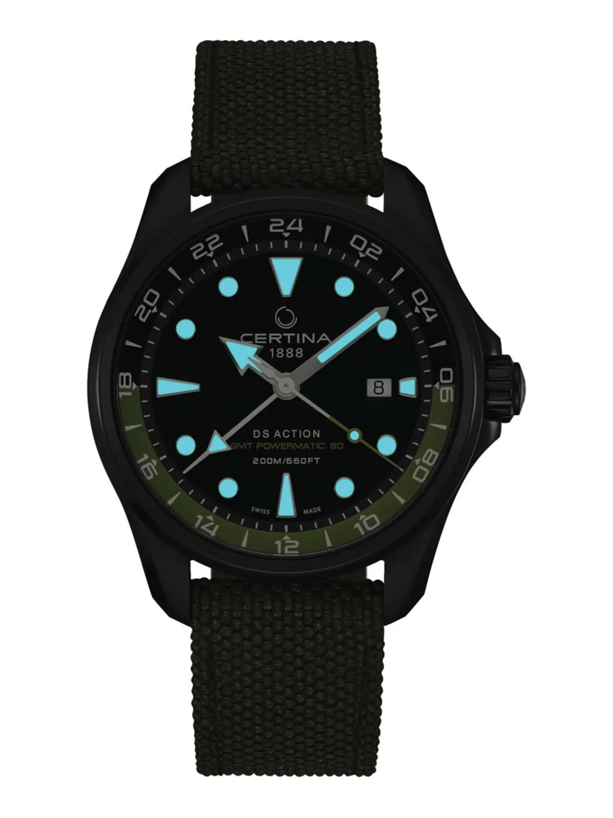 Мужские швейцарские автоматические часы DS Action GMT с зеленым синтетическим ремешком, 43 мм — изображение 5 из 6