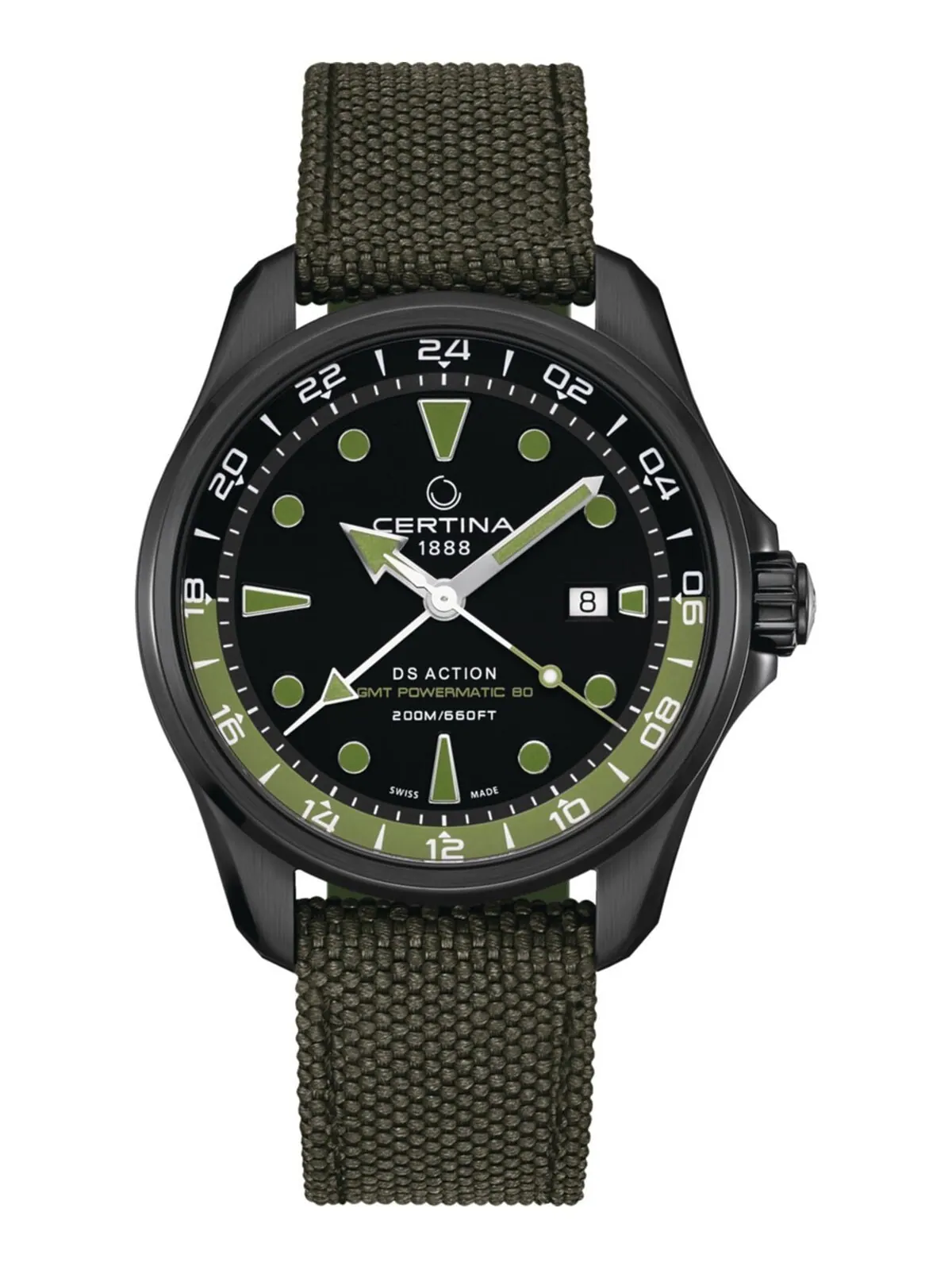 Мужские швейцарские автоматические часы DS Action GMT с зеленым синтетическим ремешком, 43 мм — изображение 6 из 6