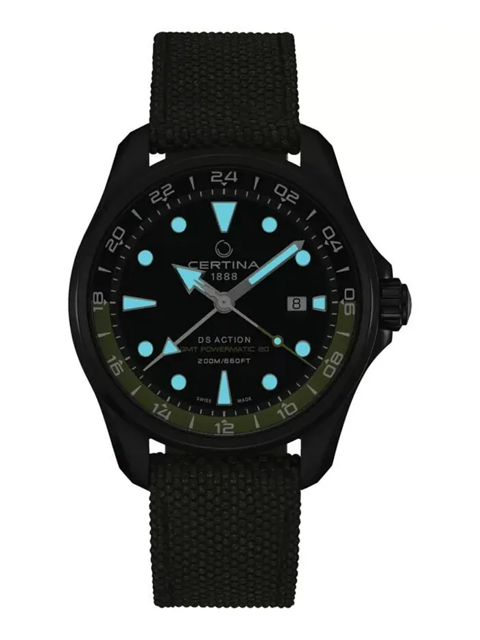 Мужские швейцарские автоматические часы DS Action GMT с зеленым синтетическим ремешком, 43 мм — изображение 5 из 6