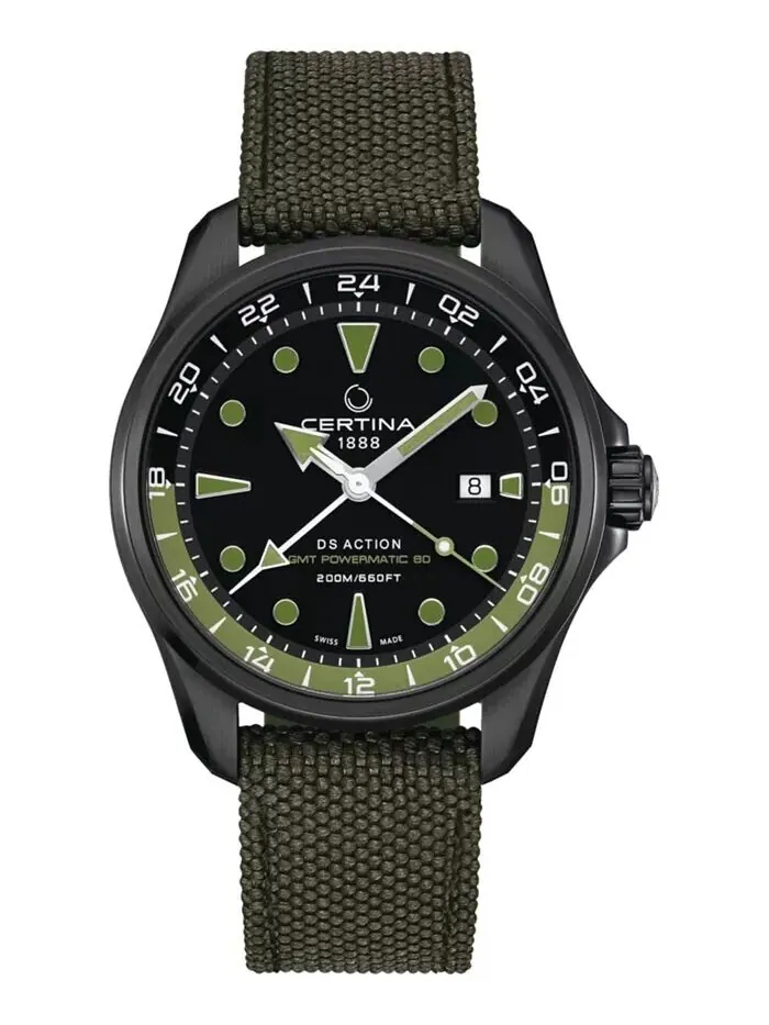 Мужские швейцарские автоматические часы DS Action GMT с зеленым синтетическим ремешком, 43 мм — изображение 6 из 6