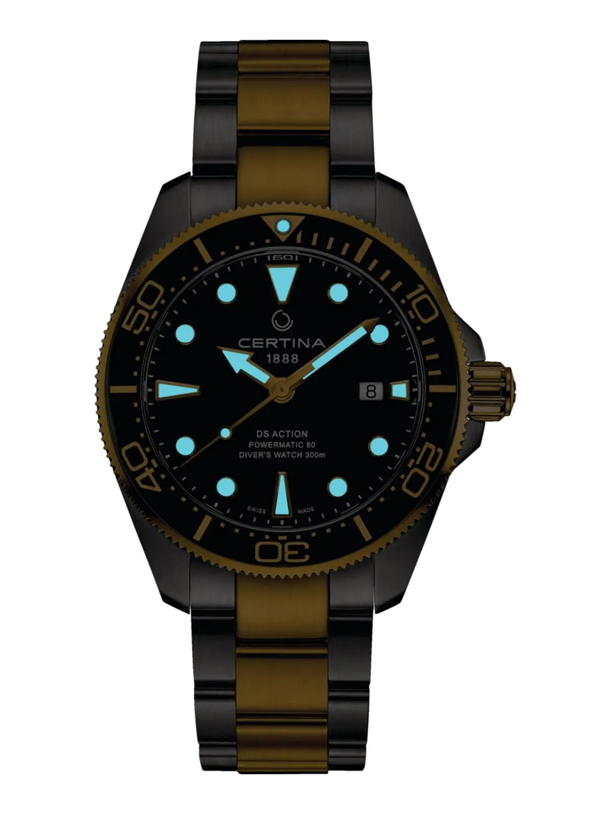 Мужские швейцарские автоматические часы DS Action Diver с двухцветным браслетом из нержавеющей — изображение 5 из 5
