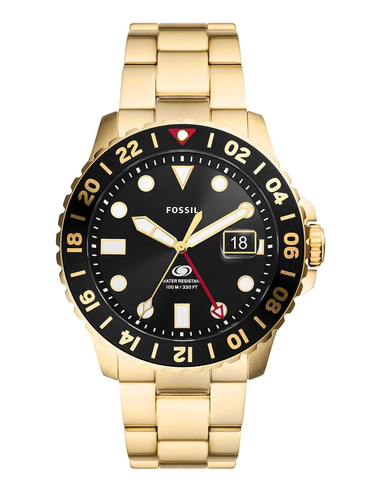 Мужские часы Fossil Blue GMT золотого тона из нержавеющей стали, 46 мм — изображение 1 из 4, оттенок золотистый