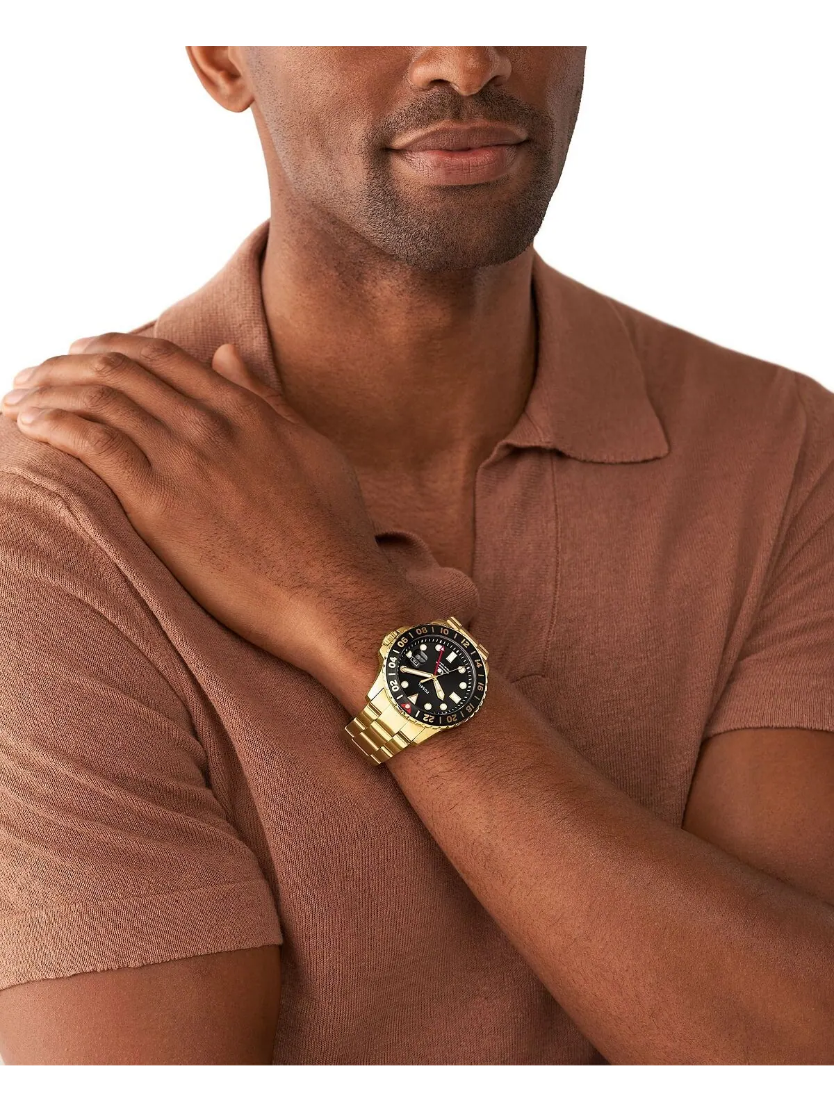 Мужские часы Fossil Blue GMT золотого тона из нержавеющей стали, 46 мм — изображение 4 из 4, оттенок золотистый