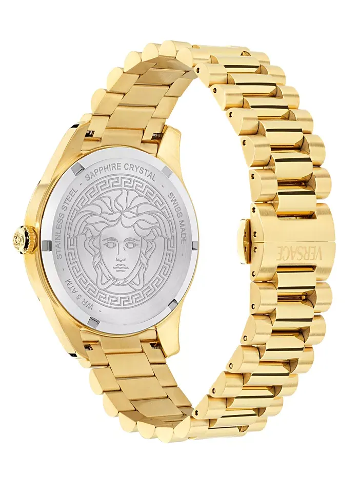 Мужские часы Swiss Apodis GMT с золотым ионным покрытием на браслете 41mm Versace — изображение 3 из 3