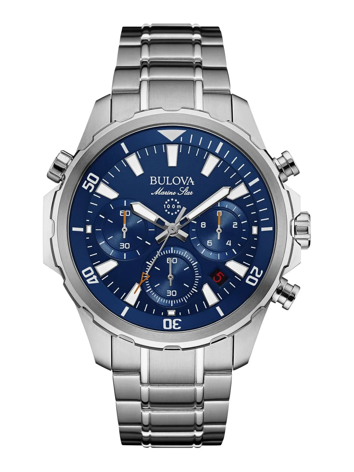 Мужские часы-хронограф Marine Star с браслетом из нержавеющей стали, 43 мм Bulova — изображение 1 из 7, оттенок серебряный