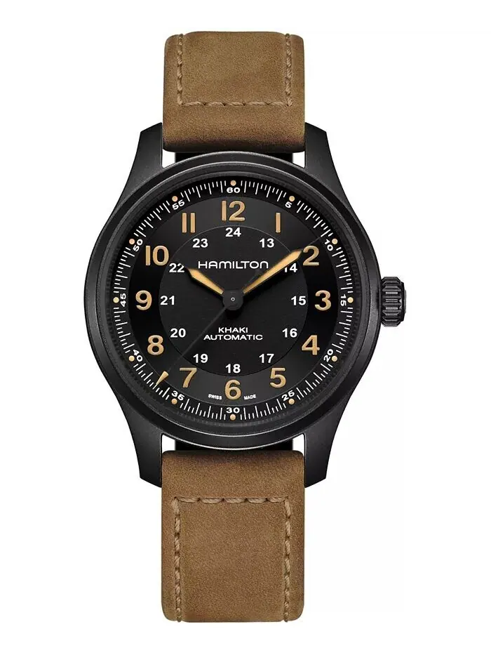 Мужские швейцарские автоматические часы цвета хаки с коричневым кожаным ремешком, 42 мм Hamilton — изображение 1 из 5