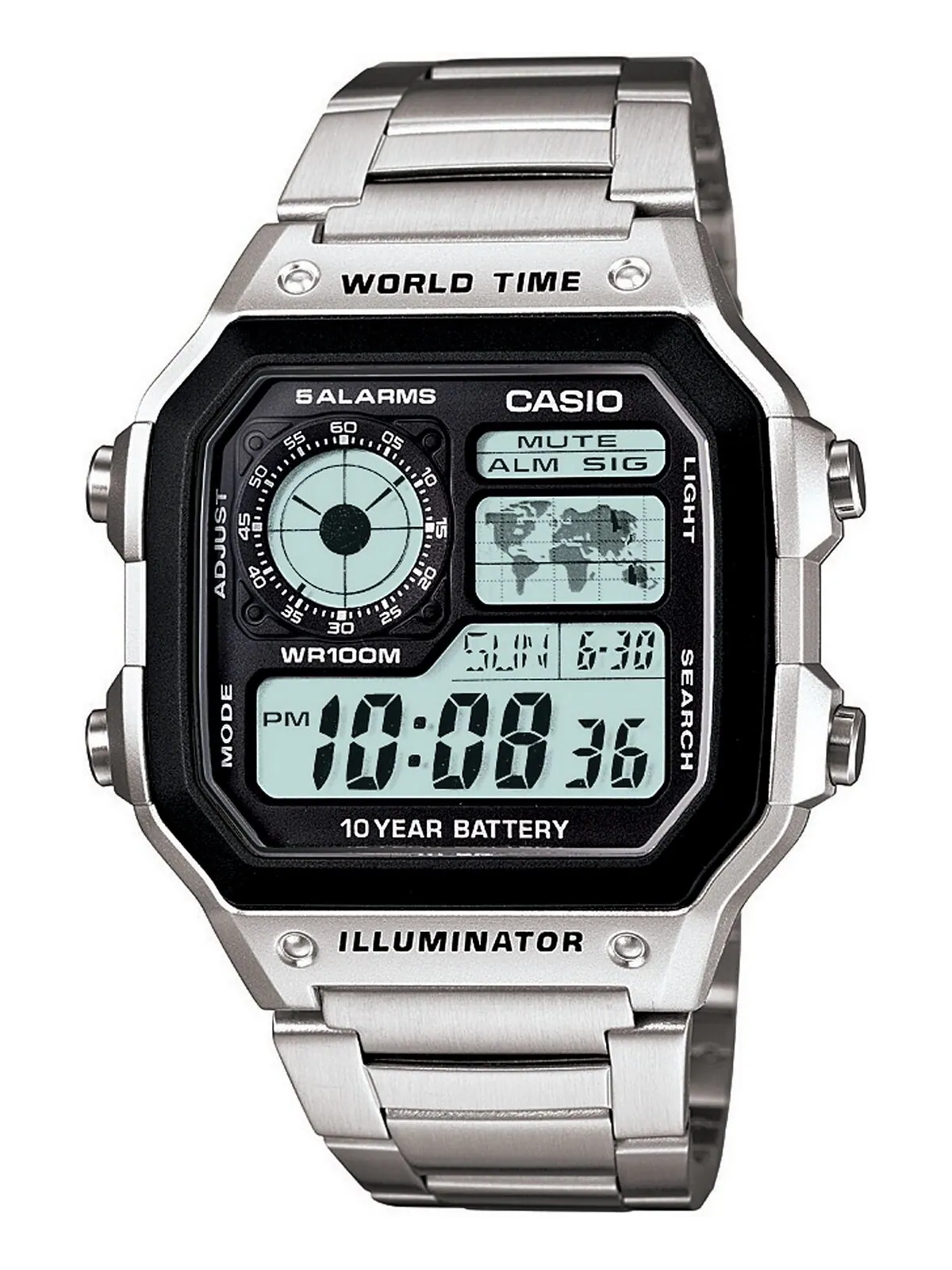 Унисекс цифровые часы-браслет из нержавеющей стали 39,5 мм Casio — изображение 1 из 2, оттенок серебряный