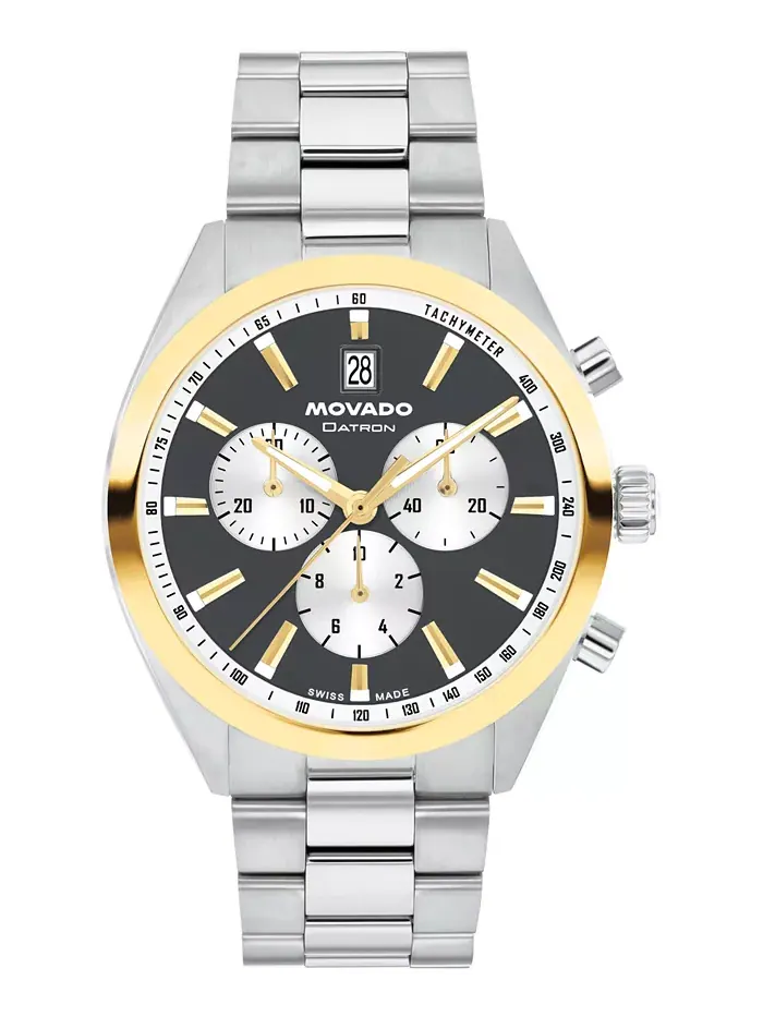 Мужские часы Datron Swiss Quartz Chronograph, корпус из нержавеющей стали, 41 мм Movado — изображение 1 из 3