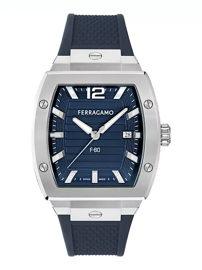 Мужские часы Swiss F-80 Tonneau с синим полиуретановым ремешком 42mm Ferragamo — изображение 1 из 4