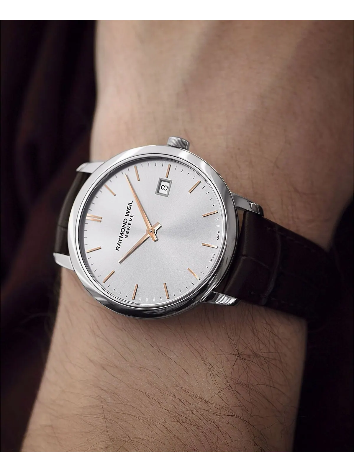 Мужские швейцарские часы Toccata с коричневым кожаным ремешком, 39 мм Raymond Weil — изображение 7 из 8, оттенок коричневый