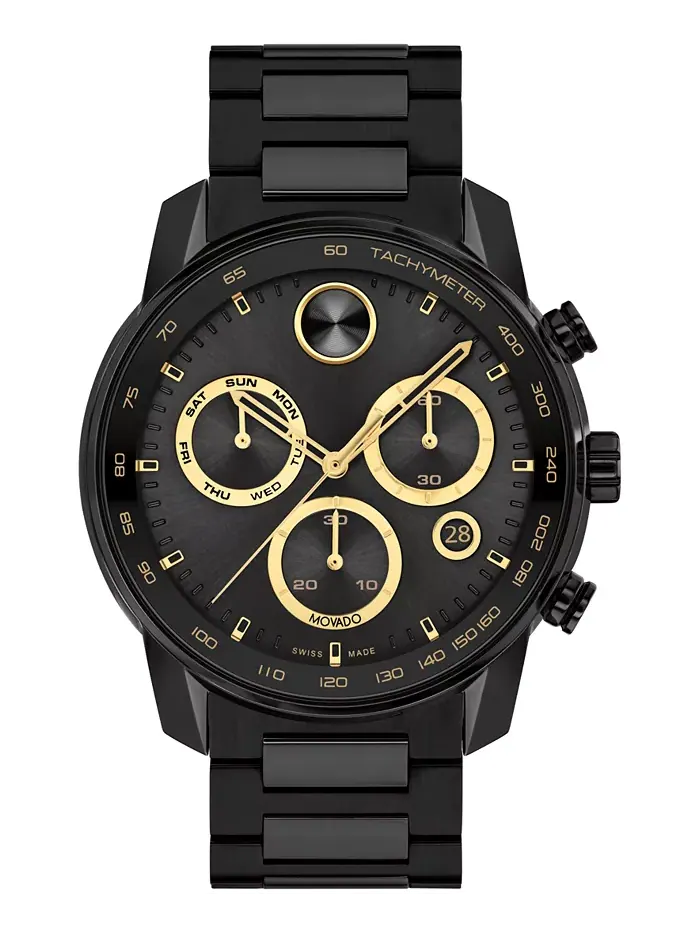 Мужские часы Bold Verso Swiss Quartz Chronograph с ионным покрытием, черный стальной браслет, 44 мм — изображение 1 из 5