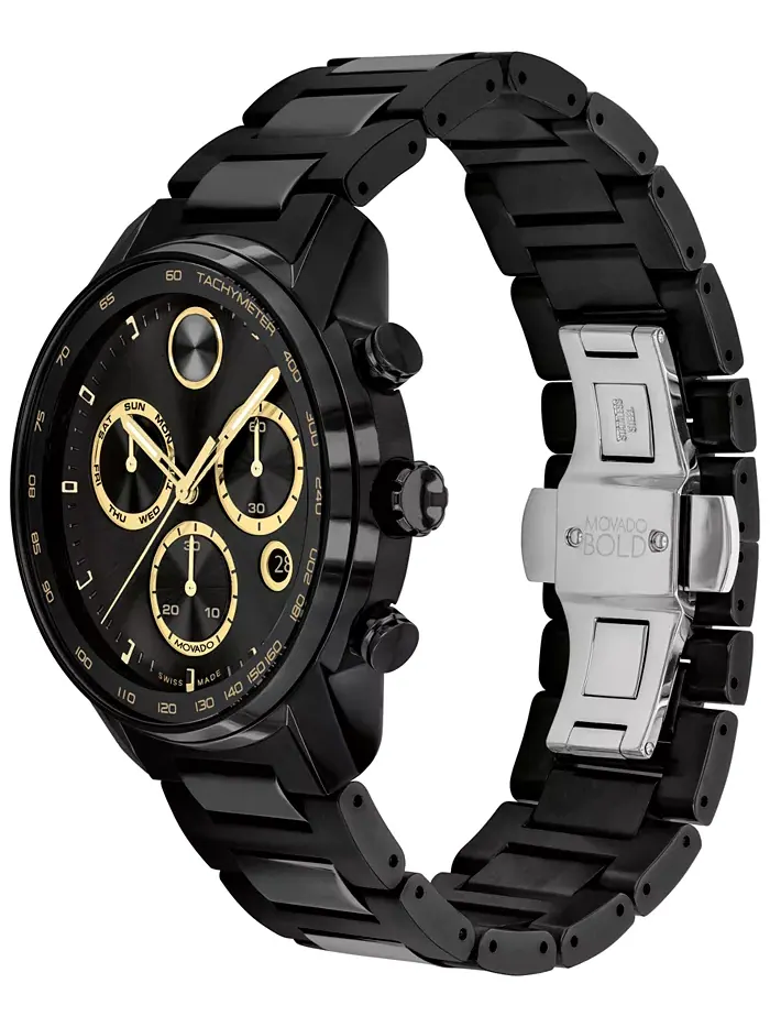 Мужские часы Bold Verso Swiss Quartz Chronograph с ионным покрытием, черный стальной браслет, 44 мм — изображение 2 из 5