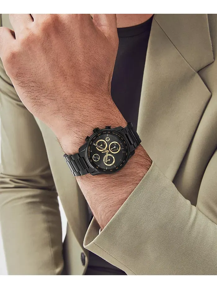Мужские часы Bold Verso Swiss Quartz Chronograph с ионным покрытием, черный стальной браслет, 44 мм — изображение 5 из 5