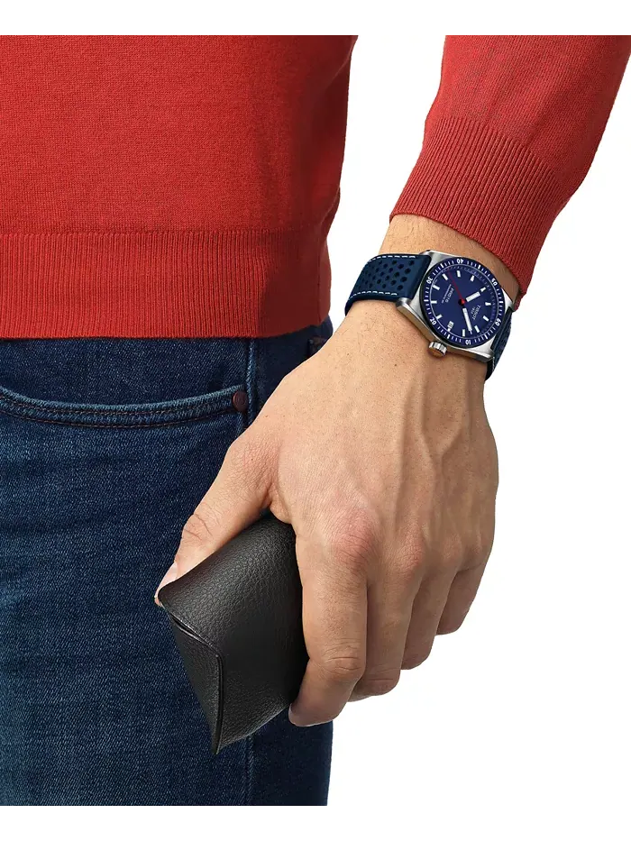 Мужские автоматические часы Swiss Automatic PR516 Powermatic 80 с синим перфорированным кожаным — изображение 4 из 5