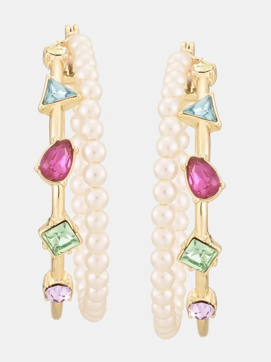 Серьги-кольца KARL LAGERFELD PARIS с кристаллами и жемчугом, 4 см — изображение 1 из 4