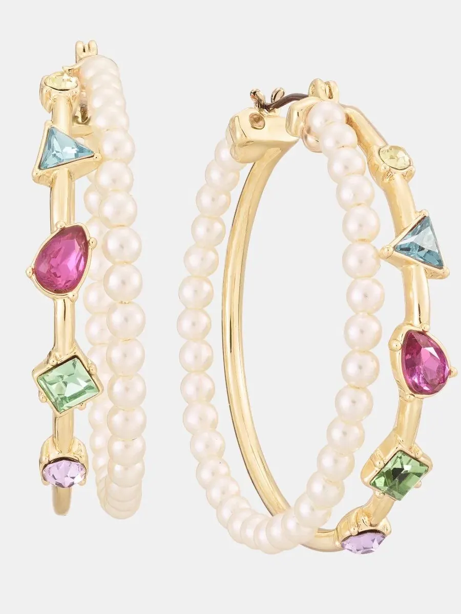 Серьги-кольца KARL LAGERFELD PARIS с кристаллами и жемчугом, 4 см — изображение 2 из 4