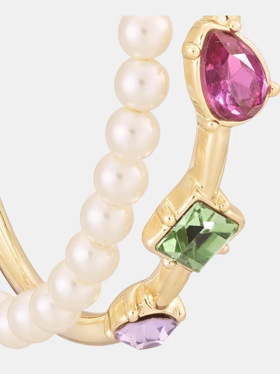 Серьги-кольца KARL LAGERFELD PARIS с кристаллами и жемчугом, 4 см — изображение 3 из 4