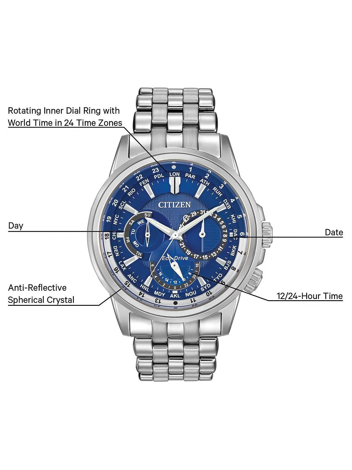 Мужские часы Eco-Drive с календарем на браслете из нержавеющей стали, 44 мм BU2021-51L Citizen — изображение 8 из 11