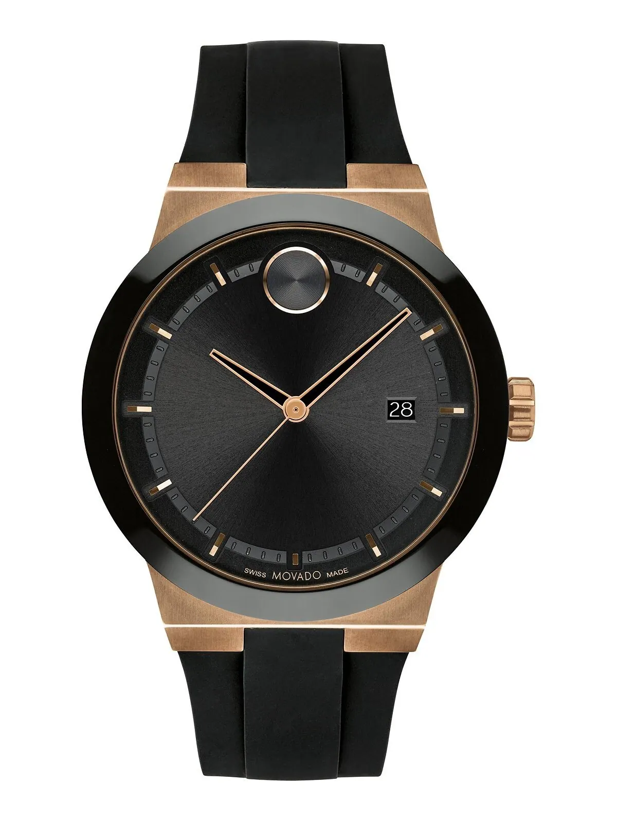 Мужские часы Swiss Fusion с черным силиконовым ремешком, 42 мм Movado — изображение 1 из 3, оттенок золотистый