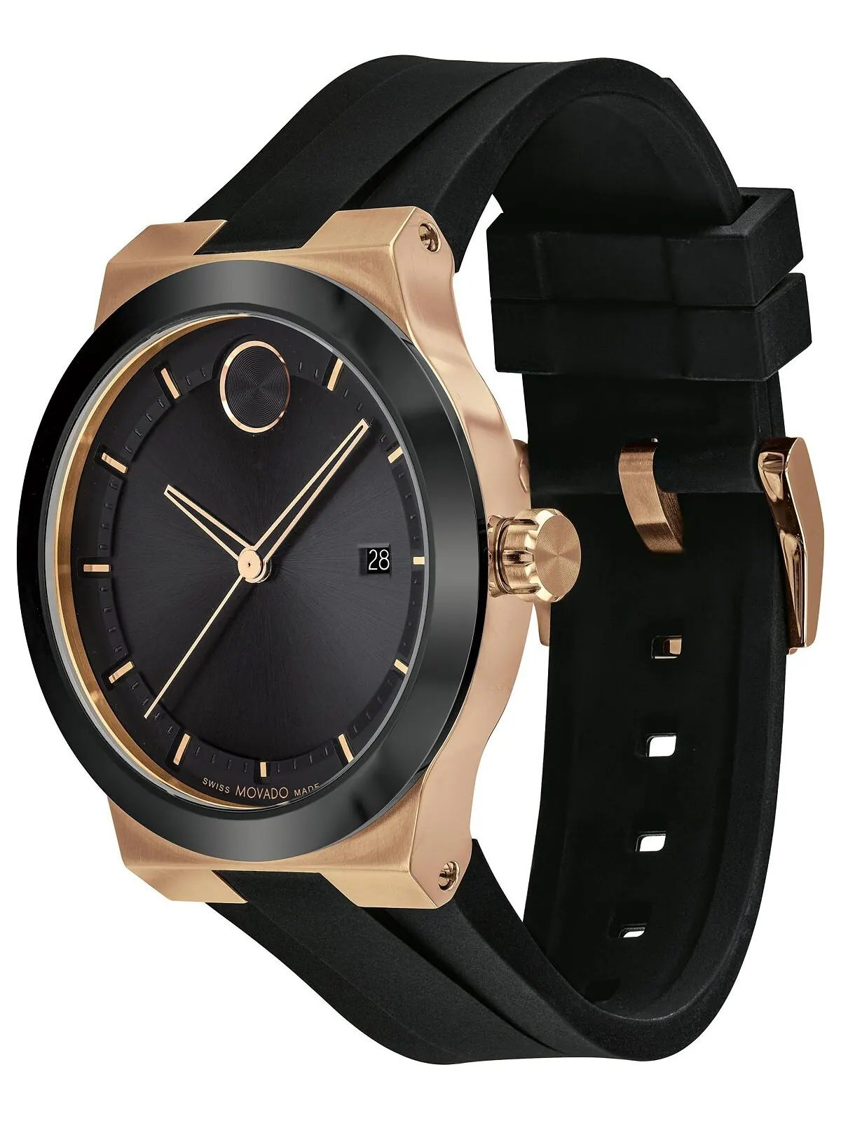 Мужские часы Swiss Fusion с черным силиконовым ремешком, 42 мм Movado — изображение 2 из 3, оттенок золотистый