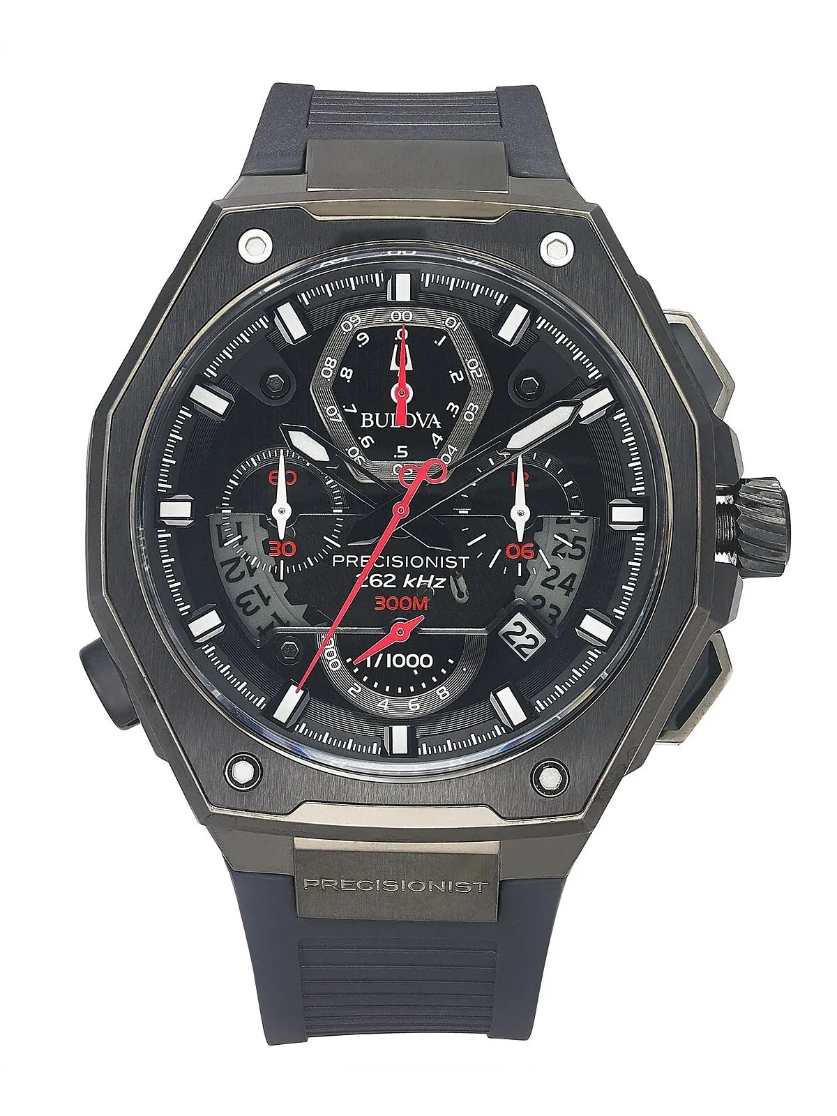 Мужские часы Precisionist X с черным каучуковым ремешком из EPDM, 44,5 мм Bulova — изображение 6 из 6, оттенок черный