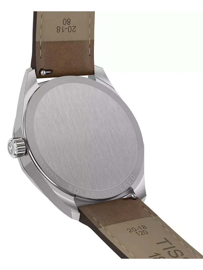 Мужские часы Swiss PRC 100 Solar Quartz с коричневым кожаным ремешком, 39 мм Tissot — изображение 5 из 5