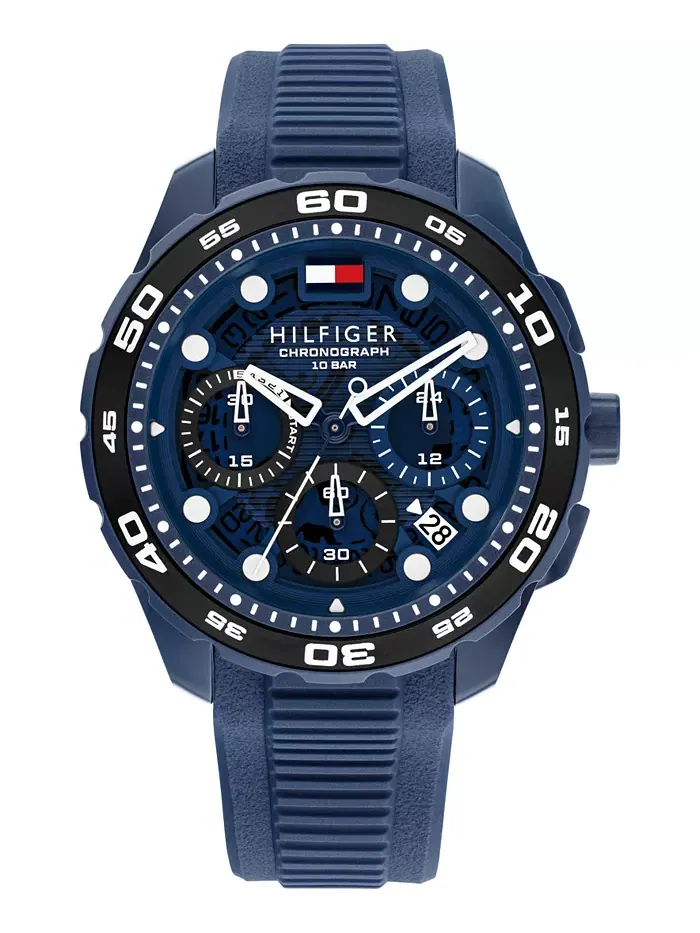 Мужские часы с хронографом, синий силиконовый ремешок, 44 мм Tommy Hilfiger — изображение 1 из 6
