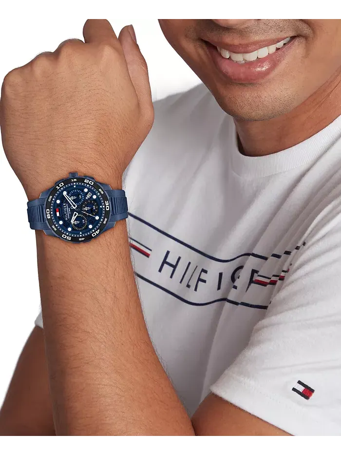 Мужские часы с хронографом, синий силиконовый ремешок, 44 мм Tommy Hilfiger — изображение 6 из 6