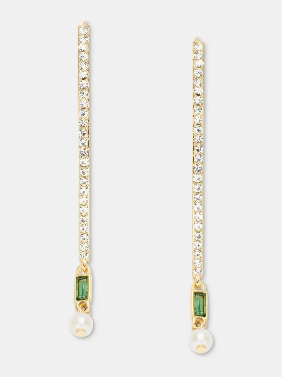 Серьги-подвески с кристаллами, камнями и жемчугом Pavé, Baguette Stone & Imitation Pearl Threader — изображение 1 из 4