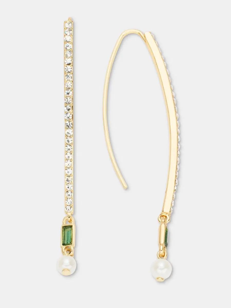 Серьги-подвески с кристаллами, камнями и жемчугом Pavé, Baguette Stone & Imitation Pearl Threader — изображение 2 из 4