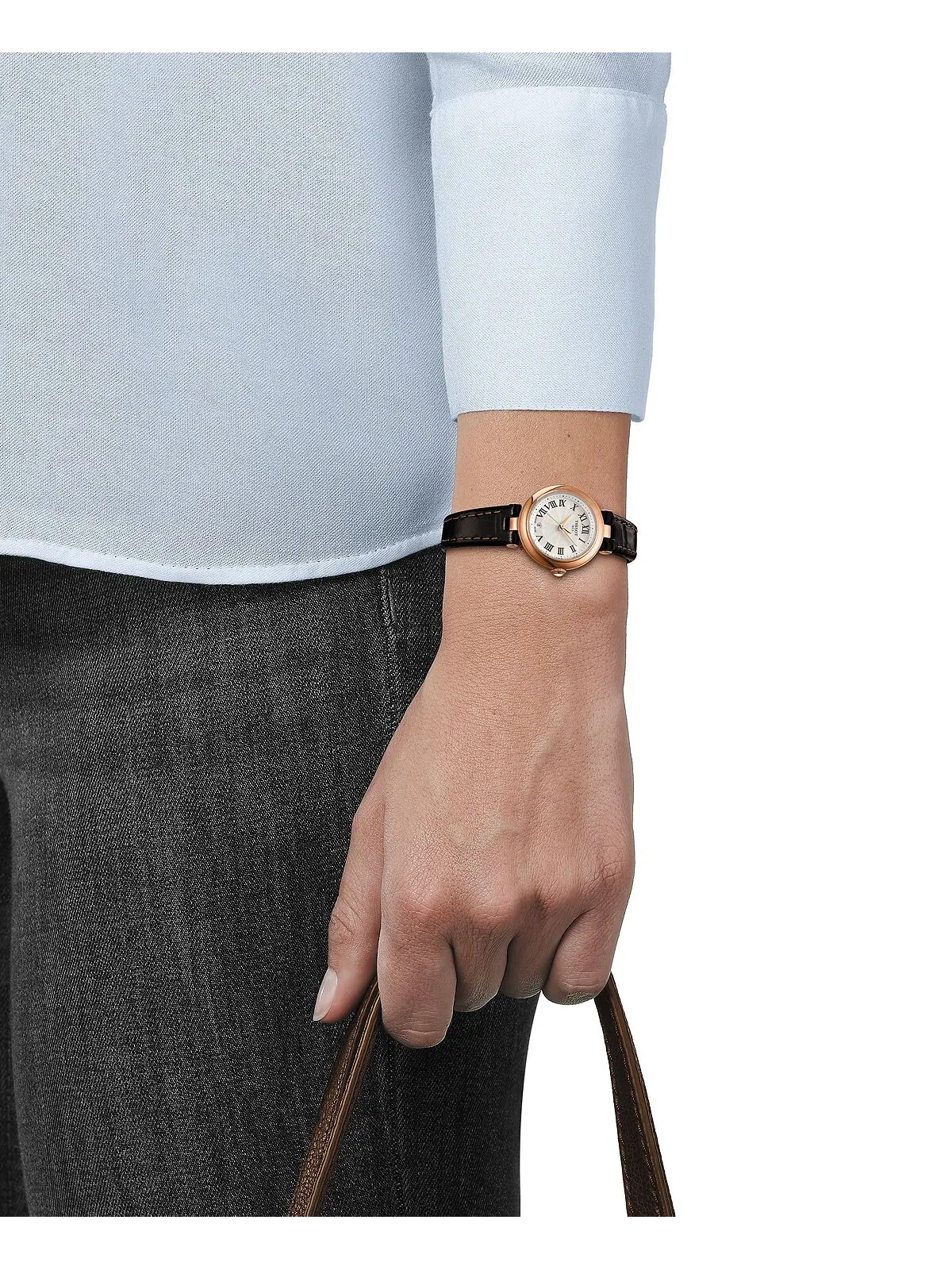 Женские швейцарские часы Bellissima с коричневым кожаным ремешком, 26 мм Tissot — изображение 4 из 4, оттенок белый