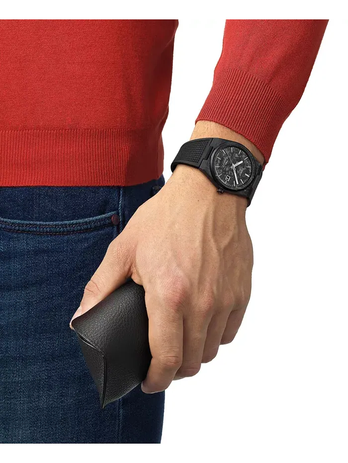 Мужские автоматические часы Tissot PRX Powermatic 80 с черным резиновым ремешком — изображение 4 из 7
