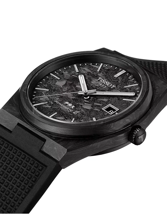 Мужские автоматические часы Tissot PRX Powermatic 80 с черным резиновым ремешком — изображение 5 из 7