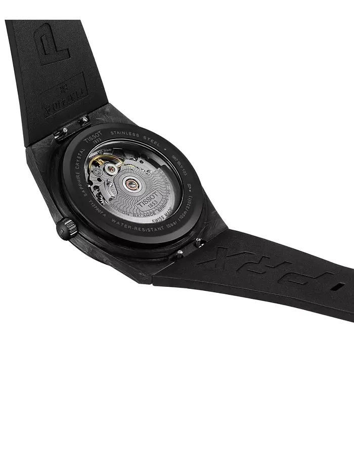 Мужские автоматические часы Tissot PRX Powermatic 80 с черным резиновым ремешком — изображение 6 из 7