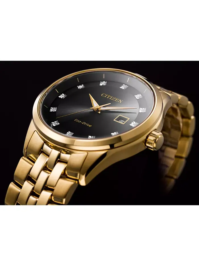 Мужские часы Eco-Drive Corso с бриллиантовыми вставками на золотистом браслете из нержавеющей — изображение 4 из 7