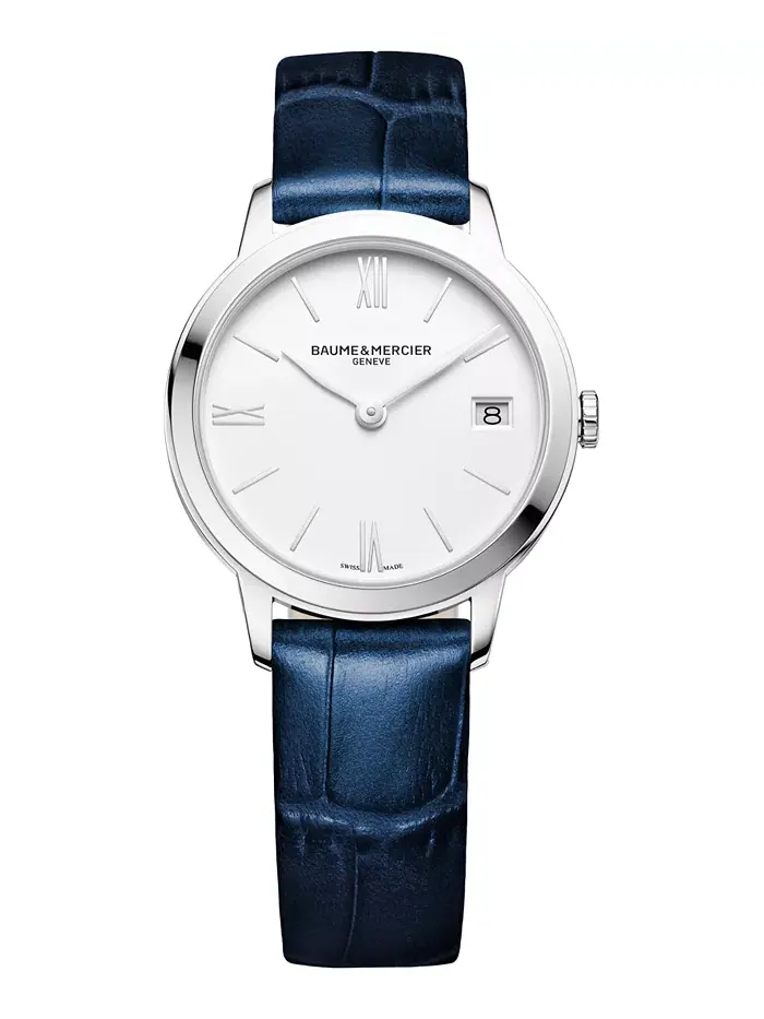 Женские часы Swiss Classima с синим кожаным ремешком, 31 мм, модель M0A10353 Baume & Mercier