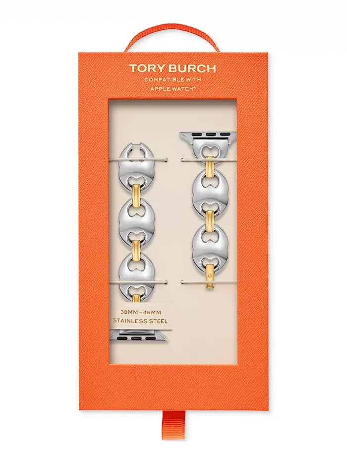 Женский браслет The Double T Link из двухцветной нержавеющей стали для Apple Watch 38-46 мм Tory — изображение 3 из 3