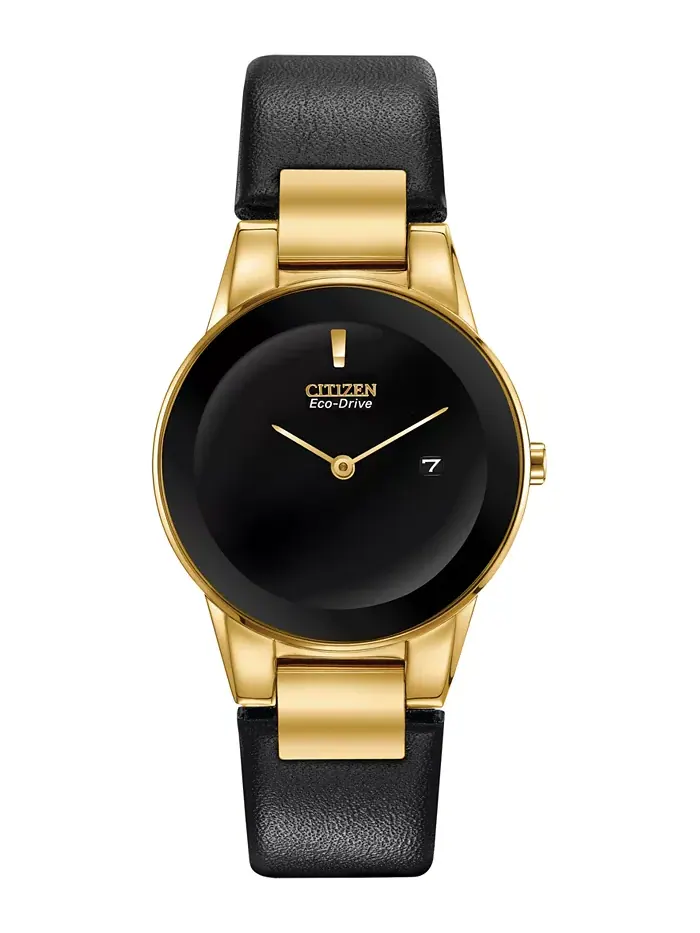Женские часы Eco-Drive Axiom с черным кожаным ремешком, 30 мм Citizen