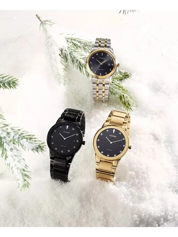Мужские часы Eco-Drive Axiom Diamond Accent, черные часы-браслет из нержавеющей стали с ионным — изображение 4 из 5
